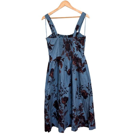 Free People Laters Baby Denim Blue Floral Midi Dress Storm Combo Size L Boho - Picture 5 of 9